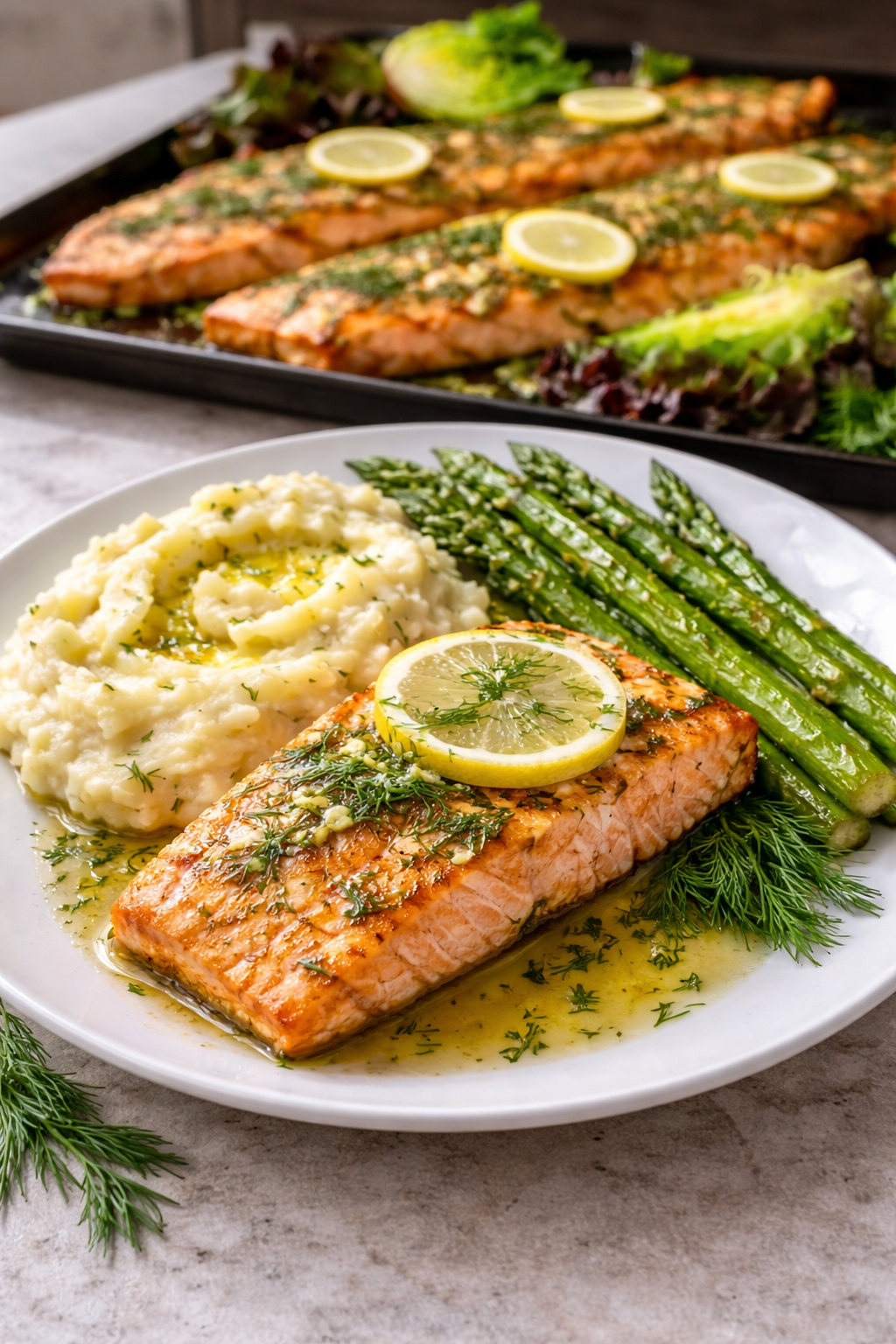Signature Lemon Dill Salmon dish by Chef Shirley